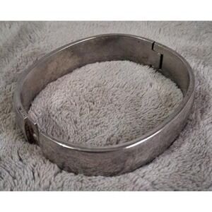 Vintage Heavy 70g Sterling Silver Hinged Bangle Bracelet 925 Minimalist Dome